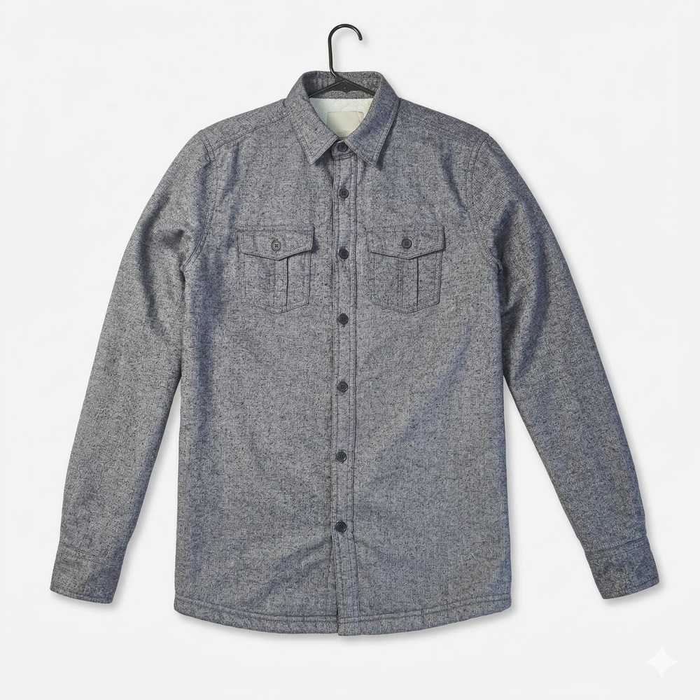 Coastal Mens Grey Sherpa Lined Button Down Shirt Jacket Small Heathered Grey